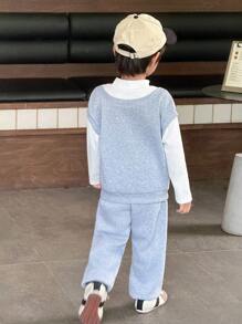 Genkimix Kids Bộ 2 áo nỉ và quần len cho bé trai, phong cách thời trang Hàn Quốc - Xanh đậm - Xem 2