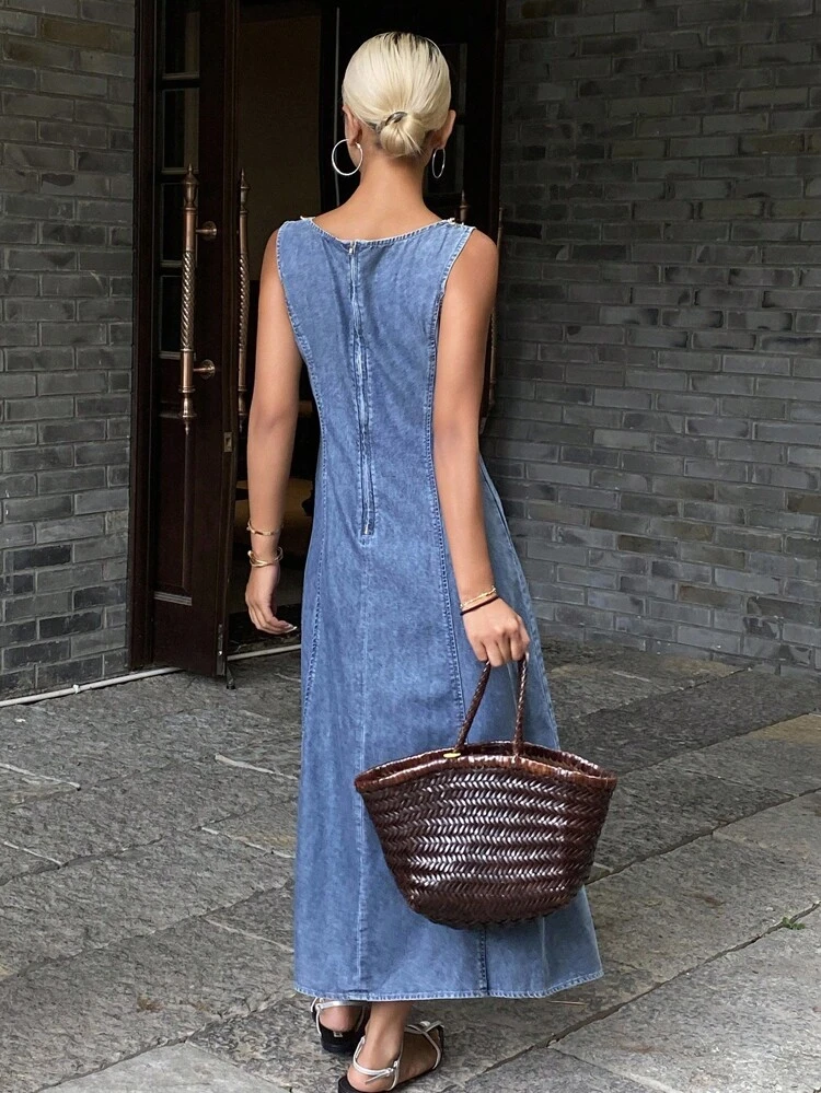 Western Cowgirl Fringe Trim Waist Flared A-Line Casual Vacation Summer Dress For Women Sundress Maxi Dress
