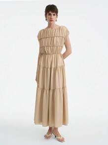 Aalyst Women's Elegant Ruffle Hem A-Line Dress, Summer - Coffee - View 4