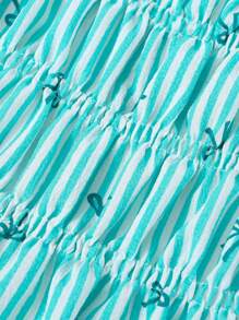 Sparklyn 女童条纹蝴蝶结吊带背心和直筒裤夏季度假装 - 綠色 - 查看 8