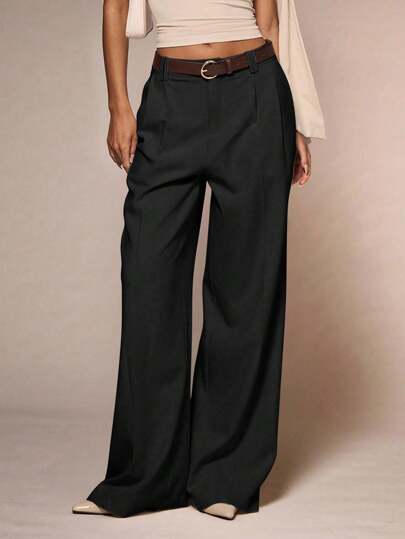  Glamine 女式黑色阔腿优雅裤，办公室和晚装，高腰正装裤，Y2K，职场女性，复古，都市舒适，基本款 AU，阳光之旅，复古时尚，极简主义风格，极简主义 AU，少女 AU，裤裙，酷穿系列，时尚秋季，街头风格，时尚单品高腰裤阔腿裤女式正装裤秋季女装