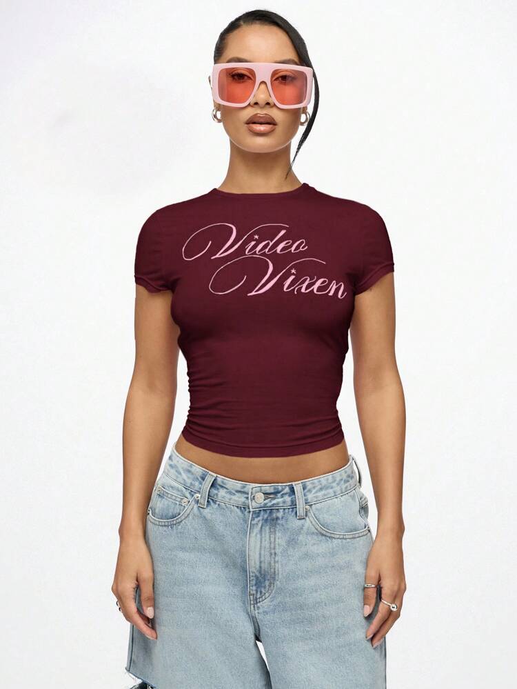 SUMWON WOMEN Fitted Crop Top With Script Logo Print