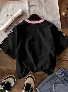 Koszulka dla nastolatek z krótkim rękawem i okrągłym dekoltem, w stylu punkowym, z nadrukiem liter i cyfr #07, z nadrukiem, na co dzień, dla nastolatek, z krótkim rękawem i okrągłym dekoltem, odpowiednia na lato, powrót do szkoły, ubrania dla nastolatek, koszulka dla nastolatek z nadrukiem, koszulka baletowa, piłka nożna, koszulka z numerem