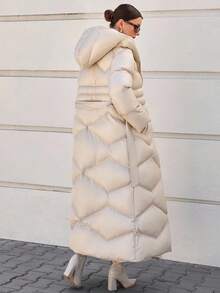 CLARA VERO 女士纯色系腰带长款冬季外套 - 香檳色 - 查看 2