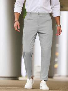 Manfinity Bizformal Men's Casual Versatile Commuter Solid Color Tapered Pants, Fall