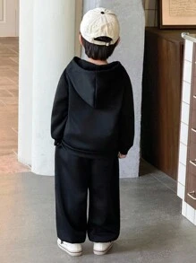 Genkimix Kids 2pcs/Set Toddler Boys' Black Knit Sweatshirt With Print, Korean Fashion Style, Back To School Outfit - Black - View 2