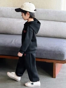 Genkimix Kids 2pcs/Set Toddler Boys' Black Knit Sweatshirt With Print, Korean Fashion Style, Back To School Outfit - Black - View 6