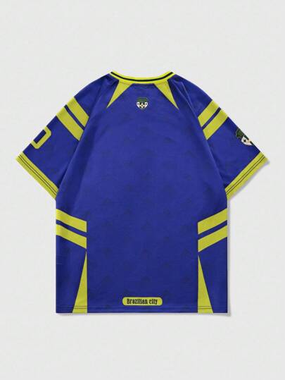 Street Life Camiseta deportiva de cuello en V con estampado de rayas y bloques de color de fútbol de Brasil, casual de verano para hombres