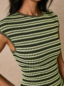 Poéselle Women's Striped Round Neck Dolman Sleeve Casual Dress, Striped Dress For Women,Work Dresses