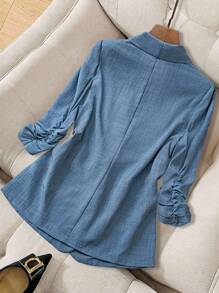 Zelara Große Größen Lässig Pendler einfarbiger geraffter Blazer Herbst Rückkehr zur Schule Old Money Stil Frauen Country Stockholm Stil Bürokleidung für Frauen Ausgehen Oberteile Frauen Herbst Winter Homecoming 2000er Jahre Stil Old Money Stil Tulum Lehrerin Winterjacke Frauen Winter Rückkehr zur Schule Business Lässig Frau Ausgehen - Blau - Übersicht 8