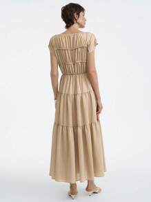 Aalyst Women's Elegant Ruffle Hem A-Line Dress, Summer - Coffee - View 2