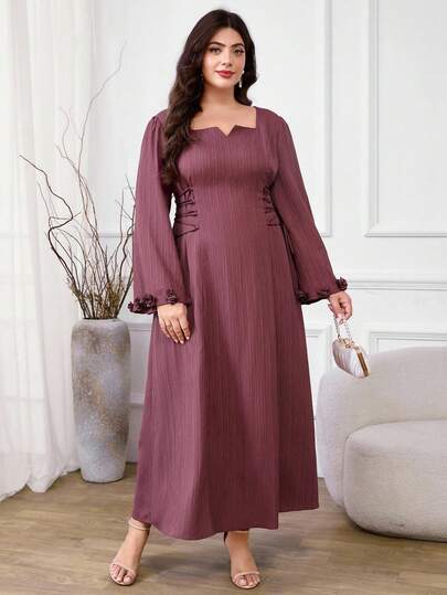 Al Najma 大码女式优雅纯色交叉系腰阿拉伯风格连衣裙