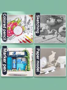 SHEIN 20 张 A4 白卡纸和 A3 白卡纸标记纸用于封面绘画艺术涂鸦学校用品返校 - 白色 - 查看 6