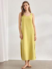 Ocili Leisure Solid Color Comfortable Soft Maxi Nightgown For Women - Green - View 4