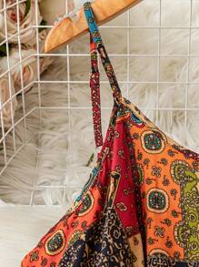 SHEIN LUNE Vestido con hebilla de madera y pliegues para mujer de talla grande, atuendos de primavera para mujer, atuendos de verano para mujer, ropa de verano, atuendo de Pascua para mujer, ropa occidental para mujer, atuendos de playa y vacaciones para mujer, atuendo de aeropuerto para mujer, estilo relajado y cómodo, estilo casual y relajado, estilo de vacaciones, ropa bohemia y boho de otoño para mujer, atuendo para concierto country, atuendos vintage de maestra para mujer, vestido de retazos, vestido bohemio, vestido de sol estampado - Multicolor - Ver 3