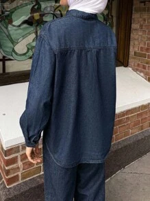 DAZY Women's Casual Button-Up Shirt & Jeans Pants Suit Modest Fashion - Blue - View 2