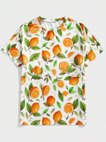 Manfinity VCAY Men's Casual Knit Lemon Print Fitted Raglan Short Sleeve T-Shirt