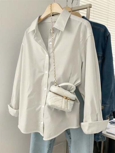 INAWLY Camisa holgada de manga larga de unicolor casual para mujer