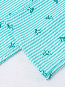 Sparklyn 女童条纹蝴蝶结吊带背心和直筒裤夏季度假装 - 綠色 - 查看 3