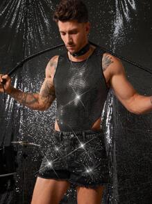 FeverCity Shorts vaqueros casuales y sexys con strass y deshilachados para hombres