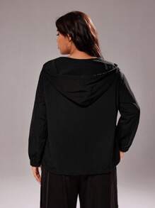Rustia Plus Size Solid Color Waterproof Hooded Long Sleeve Jacket Fall Winter Cloth For Women Autumn CASUAL - Black - View 3