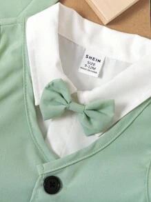 3 件套男婴经典绅士服装套装，包括西装外套、背心、裤子，适合生日、婚礼、洗礼、1 岁生日派对、男婴表演、婚礼仪式 - 軍綠色 - 查看 3
