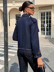 Siren Gaze Bộ quần short denim và áo khoác trench coat mới cho nữ mùa thu - Màu xanh hải quân - Xem 2