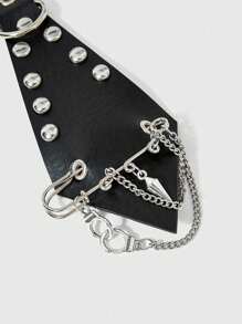 ROMWE Grunge Punk Punk Rock Style Rivet Chain Metal Heart & Cross Bracelet, Unisex Tie Clip, Goth Dark Style Accessories, Unique Personalized Jewelry - Black - View 4