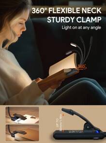 JMMO Book Light 16 LED Beads Rechargeable For Reading In Bed With Eye Caring 3 Color Temperatures,Stepless Dimming Brightness,Clip On Light For Book Lovers - Black - View 2