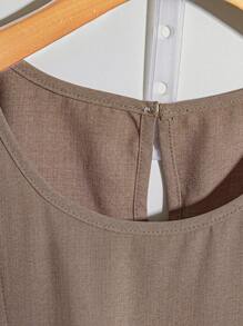 SHEIN CURVE+ Koszula damska tkana, swobodna, letnia, plus-size - Brązowy - Zobacz 3