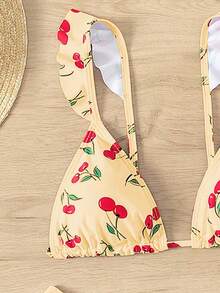 Swim Mod Women's Cherry Print Ruffled Sexy Bikini Swimsuit Set, Summer Beach - Multicolor - View 4
