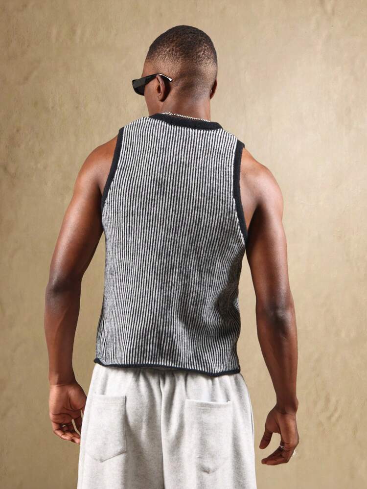 Ribbed Knit Tank Top With Contrast Trim