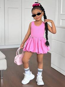 SHEIN 2 chiếc váy không tay dệt kim màu hồng dễ thương mùa hè cho bé gái, trang phục phù hợp cho mẹ và bé (2 bộ được bán riêng) - Màu Hồng Tươi - Xem 2