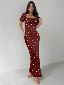 Firerie Áo cánh cổ vuông nhún bèo tối giản thanh lịch dành cho nữ, thích hợp mặc hàng ngày và đi nghỉ - Màu Đỏ Sâu - Xem 3