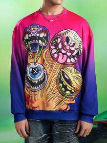 MADBALLS X SHEIN Men's Casual Everyday Gradient Cartoon Pattern Crew Neck Sweatshirt - Purple - View 3
