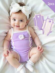 2件套女婴时尚优雅黑白吊带连体衣套装