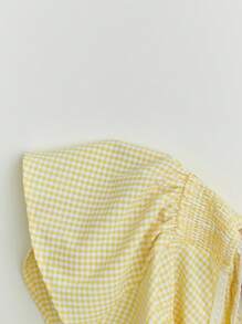 Elamini 女式荷叶边下摆可爱格子系带吊带背心 - 黃色 - 查看 4