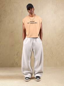 SUMWON Top sin mangas de declaración de ropa urbana, camiseta de músculo de verano casual, festival urbano moderno minimalista de longitud corta, atlético - Caqui - Ver 4