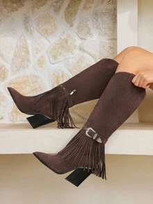 Styleloop Chocolate Women's Over-The-Knee Woven Boots, Suitable For Vacation, Boho, Western, And Music Festival Styles - Coffee Brown - View 10