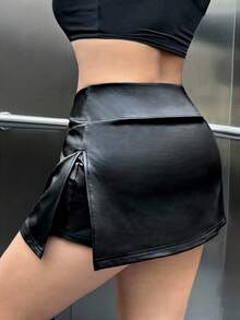Muchica 大码女式纯色PU皮革短裙裤