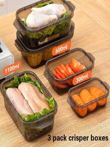 SHEIN 3个装米色和黑色食品储物盒，适用于冷冻和微波炉，三种尺寸：大号-1100毫升，中号-600毫升，小号-300毫升 - 彩色 - 查看 8