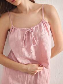 Ocili 休闲女士舒适棉质柔软网眼双层吊带上衣和短裤睡衣套装