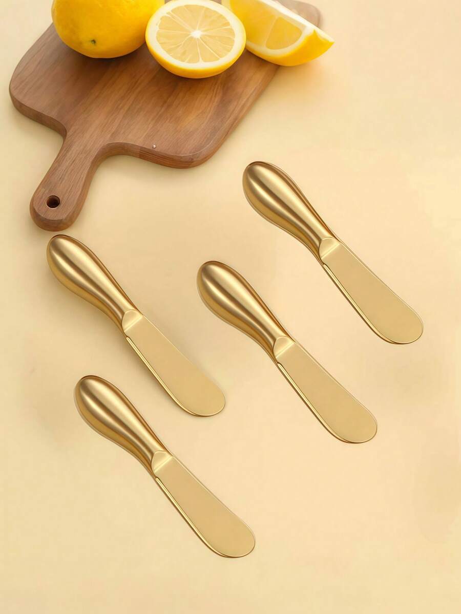 奶酪刮刀套装，不锈钢炭刀黄油刀刮刀，适用于涂抹冷黄油、奶酪和果酱。 - 金色 - 查看 1