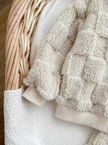 男婴可爱格子蓬松连帽卫衣套装，秋冬 - 米色 - 查看 4