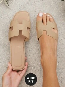 SHUZIA 女式宽松舒适日常夏季度假休闲平底凉鞋 - 米色 - 查看 2