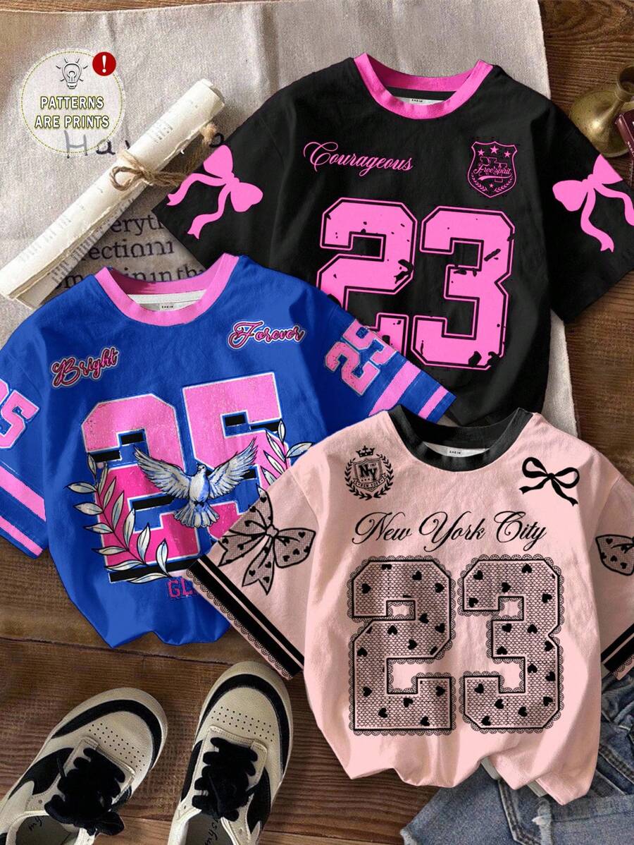 Áo thun cổ tròn tay ngắn đơn giản, tối giản cho bé gái, phù hợp cho mùa xuân/hè - Nhiều màu - Xem 1