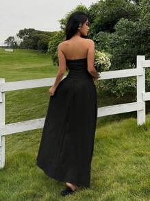 SHEIN EZwear Women's Casual Black Dress For Summer Vacation Dress - Black - View 2