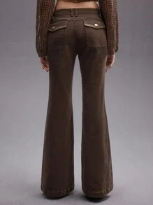 ROMWE Grunge Punk Vintage Distressed Y2K Flare Jeans - Brown - View 3