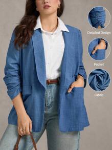 Zelara Große Größen Lässig Pendler einfarbiger geraffter Blazer Herbst Rückkehr zur Schule Old Money Stil Frauen Country Stockholm Stil Bürokleidung für Frauen Ausgehen Oberteile Frauen Herbst Winter Homecoming 2000er Jahre Stil Old Money Stil Tulum Lehrerin Winterjacke Frauen Winter Rückkehr zur Schule Business Lässig Frau Ausgehen - Blau - Übersicht 1