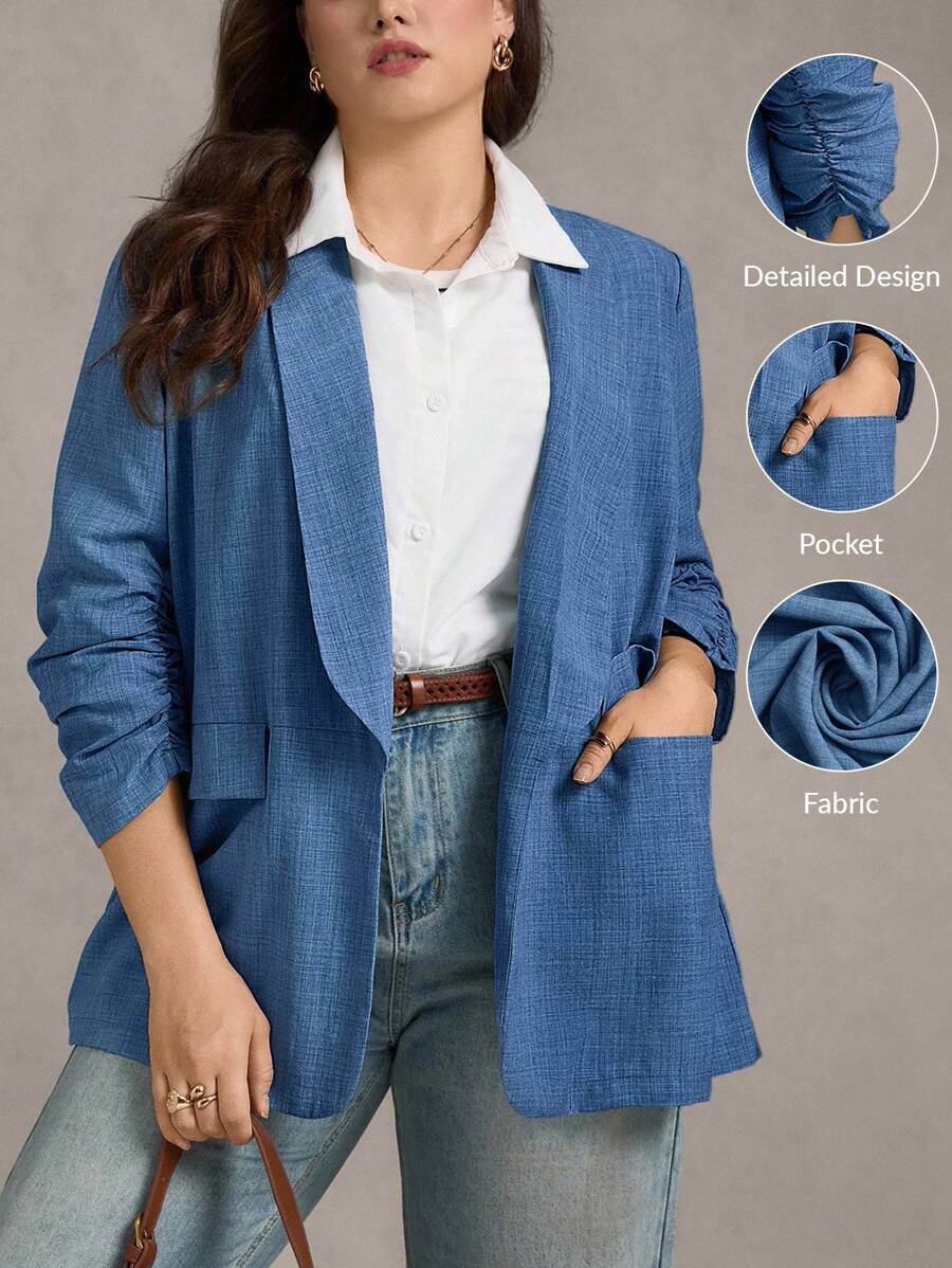 Zelara Große Größen Lässig Pendler einfarbiger geraffter Blazer Herbst Rückkehr zur Schule Old Money Stil Frauen Country Stockholm Stil Bürokleidung für Frauen Ausgehen Oberteile Frauen Herbst Winter Homecoming 2000er Jahre Stil Old Money Stil Tulum Lehrerin Winterjacke Frauen Winter Rückkehr zur Schule Business Lässig Frau Ausgehen - Blau - Übersicht 1